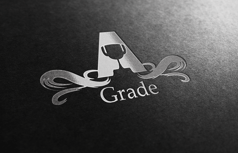 A Grade Logo - silver foil on black